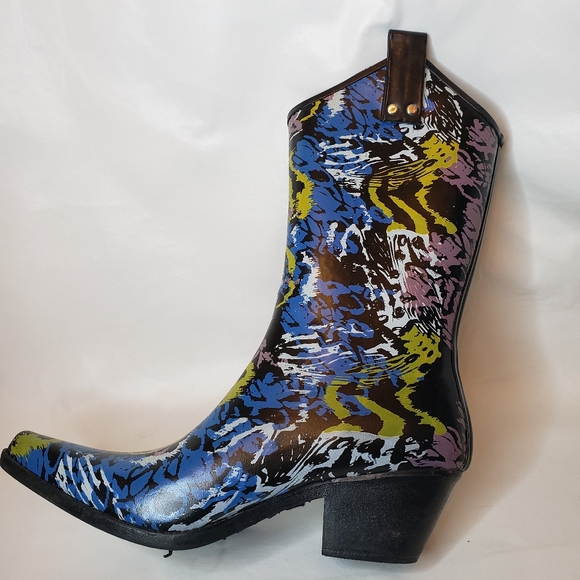 Nomad Yippy Rubber Boots Multicolor Pointed Toe Womens Size 10 Cowboy Rain Boots - Picture 3 of 16